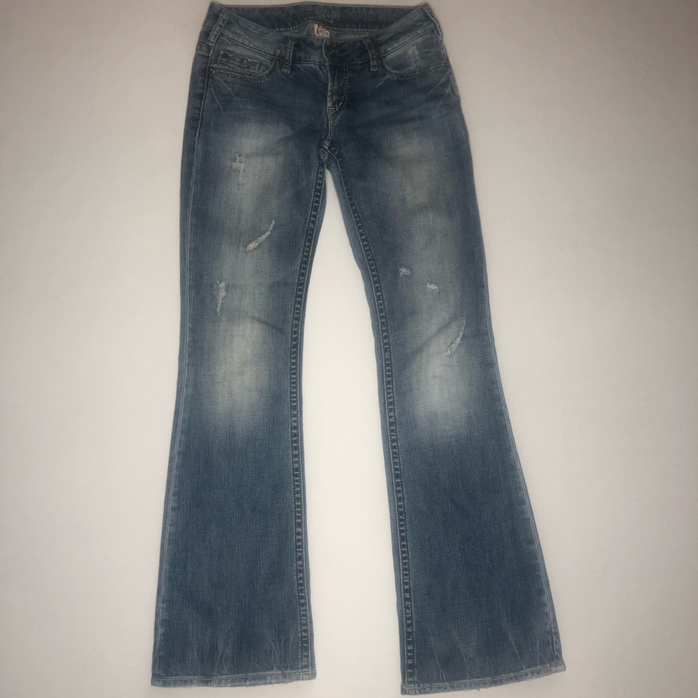 Silver Pioneer Boot Cut Distressed Jeans